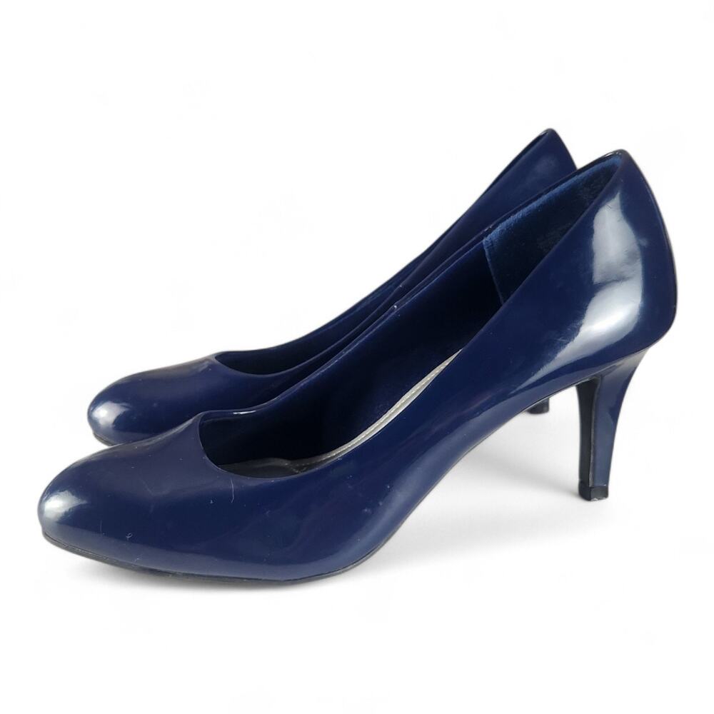 Comfort Plus By Predictions Navy Blue Patent Pumps Size 9 3" Heels Payless Class